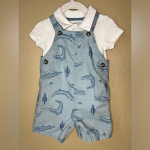 ❌SOLD ON EBAY❌ Carter's Boys Alligator Romper Overall Set Size 12 Months